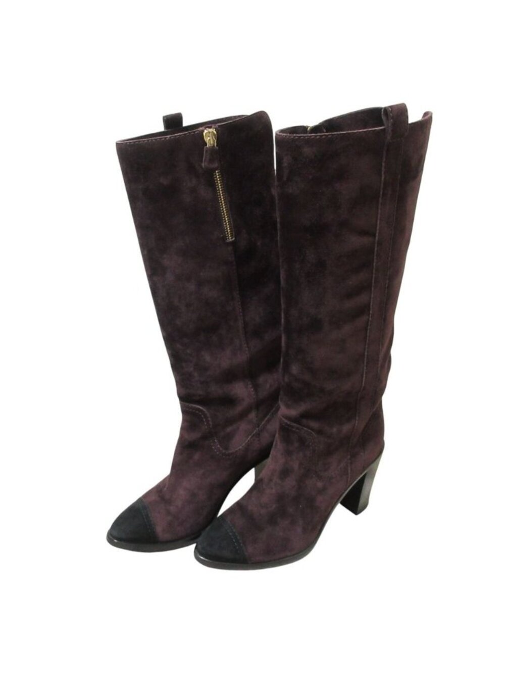 Chanel CC Logo Suede Leather Long Boots 37C Bordeaux